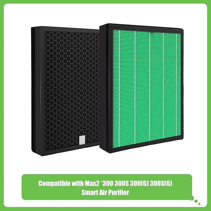Airmega Max2 300 Filter Replacement, Compatible with Coway AIRMEGA Max2 300/300S Air Purifiers, True HEPA & Activated Carbon Filter, Part#AP-1515-FP, 1Set