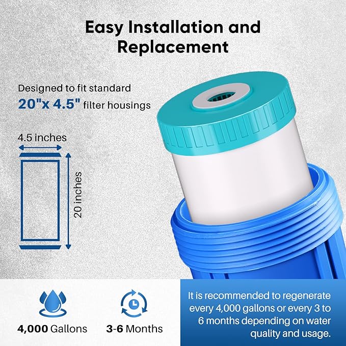 PUREPLUS 5 Micron 20" x 4.5" RFN20BB Whole House Iron & Manganese Reduce Water Filter Replacement Cartridge, Replacement for FM25B, RFFE20-BB, CFRFFE-20BB, 1 Pack