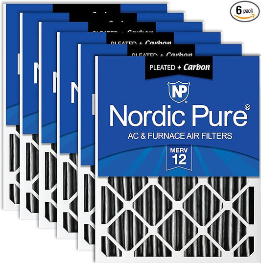 Nordic Pure 20x20x4 (19_1/2 x 19_1/2 x 3_5/8) Pleated Air Filter MERV 12 Plus Carbon 6 Pack