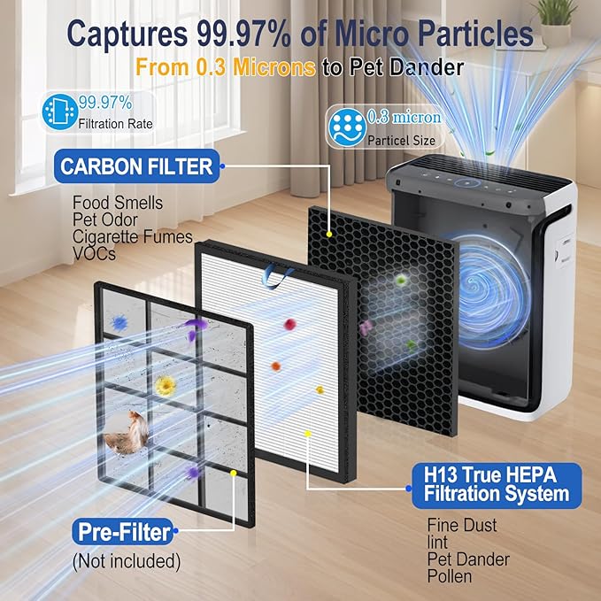 2 Pack Vital 100S Replacement Filter for LEVOIT Vital 100S & 100S-P Air Purifier, True H13 HEPA + High-Efficiency Activated Carbon, 3-in-1 Filter for Home, Bedroom,Dust & Odor Elimination