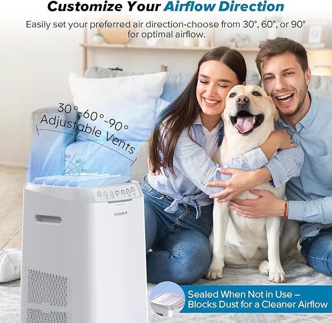 Nuwave Forever Smart Air Purifier for Home, Never Replace Air Filter System, Patented 7-Stage Filtration, Cleans Large Room up to 2,002 Sq Ft, Adjustable Flow Panel, Washable & Reusable Filters
