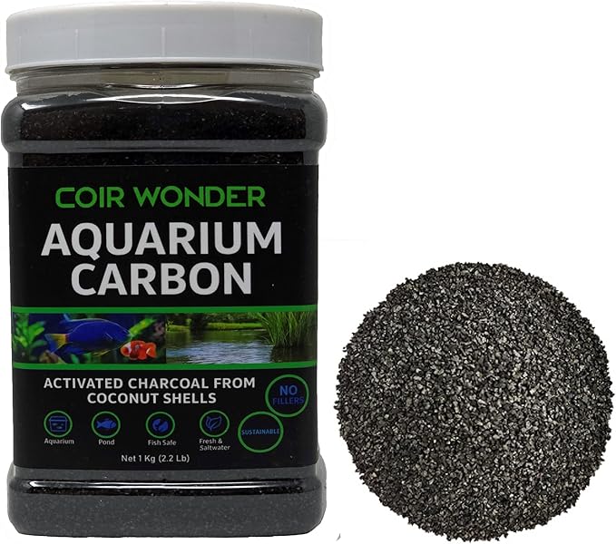 Aquarium Filter Carbon – Activated Charcoal Media for Fish Tank & Pond Filters – 1 Kg (2.2 lb) – Steam Activated Coconut Shell Carbon Granules – Coir Wonder