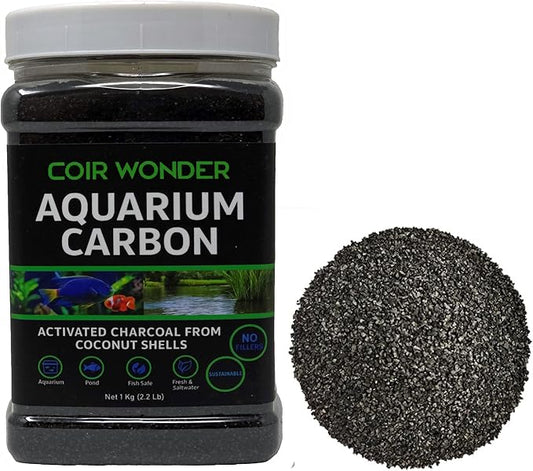 Aquarium Filter Carbon – Activated Charcoal Media for Fish Tank & Pond Filters – 1 Kg (2.2 lb) – Steam Activated Coconut Shell Carbon Granules – Coir Wonder