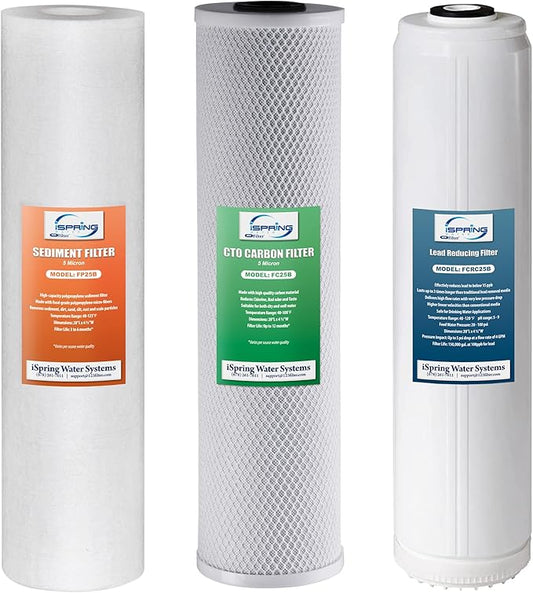 iSpring F3WGB32BPB 4.5” x 20” 3-Stage Whole House Water Filter Replacement Pack w/Sediment, Carbon Block, and US-Made Lead Reducing Cartridges, Fits WGB32B-PB
