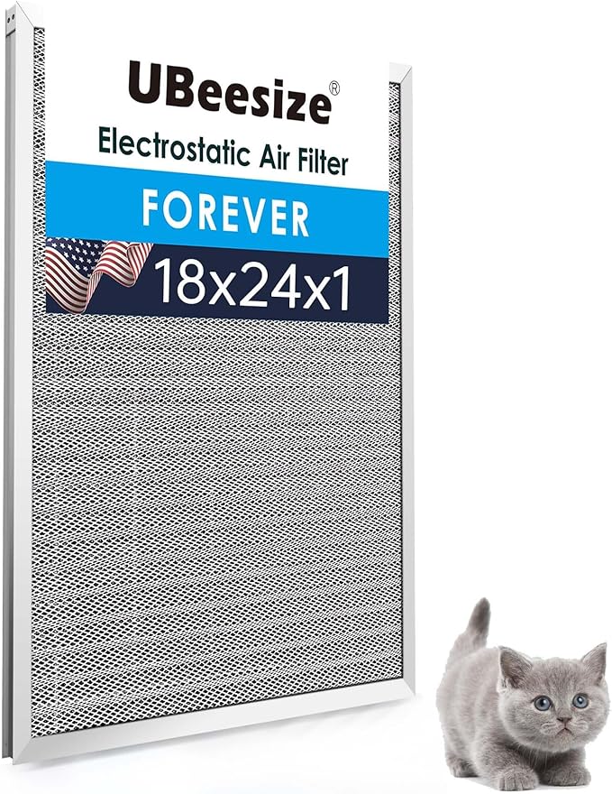 UBeesize 18x24x1 Reusable Electrostatic Air Filter HVAC AC Furnace Filter,MERV 8, Washable, Lasts a Lifetime,Permanent Air Filter,Breathe Fresher,Home And Office(Actual Size:17.44x23.46x0.82 Inch)