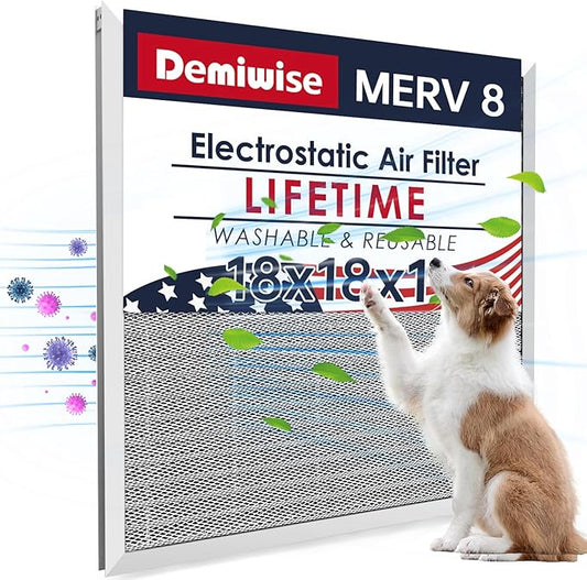 18x18x1 Air Filter, Washable & Reusable Aluminum AC/HVAC Furnace Electrostatic Filter, Lifetime Permanent Air Filter, Easy to Clean, Healthier Home/Office (Actual Size:17.50x17.50x0.82)