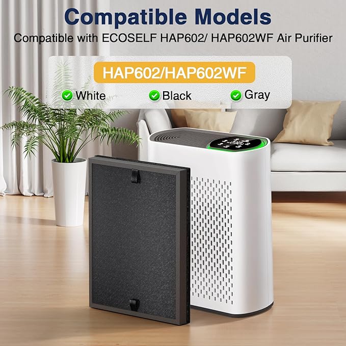 HAP602 Replacement Filters for ECOSELF HAP602/ HAP602WF Air Purifier, 3-IN-1 HAP602 Hepa Filter Replacement, High-Efficient Filtration for Home, 2 Pack