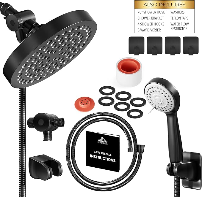 Shower Head With Handheld Combo, 6 Inch High Pressure Rainfall Showerhead With Hand Held 70 Inch Hose for Bath - Adjustable Swivel Shower Head Spray Anti-leak Nozzles - Universal Fit