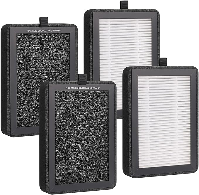 4 Pack LV-H128 Replacement Filter for Levoit Air Purifier, Compatible with LV-H128 / PUURVSAS (HM669A) / ROVACS (RV60) Air Purifier, 3 in 1 True HEPA Filtration System