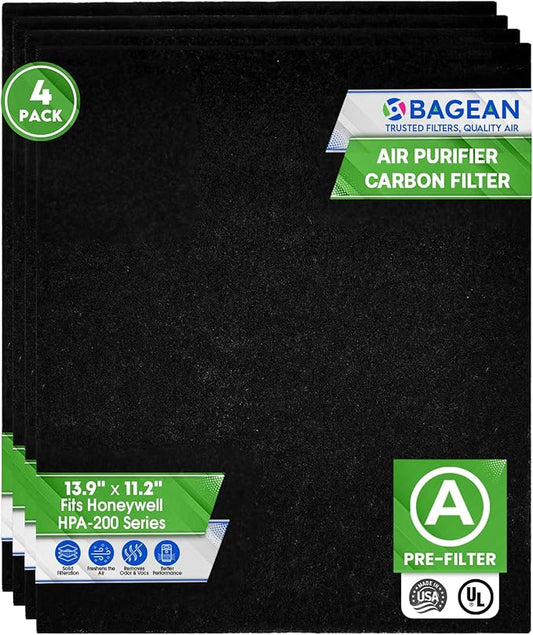 Bagean Activated Carbon Pre Filter A Replacement - Compatible with Honeywell HPA200 Air Purifier Series - Fits Honeywell HPA200 Prefilter A - Air Filters Absorb Odors and Freshen Your Home (4-Pack)