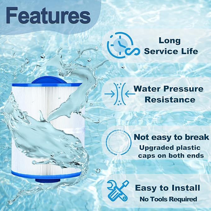 Hot Tub Spa Filter Replacement Cartridge 4 Pack Replace Artesian Spas, Tidal Fit Swim 06-0006-12, 06-0005-12, AR50, AK-90161, XLS-604, 6CH-502, PAS50SV-F2M, FC-0311, 50 Sq.ft.