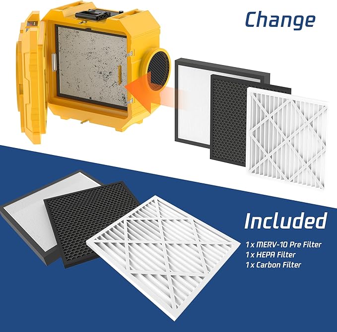 Hepa Air Scrubber Commercial Air Purifier with 3-Stage Filtration Negative Air Machine Industrial Air Purifier for Heavy Duty, 550CFM