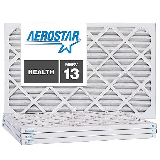 Aerostar 16x25x1 MERV 13 - 4 Count - Pleated HVAC, Furnace & Air Conditioner Filters - Removes Bacteria, Dust, Cold & Flu Germs, Lint, Mold, Pet Dander, Allergy-Causing Pollen, Smog, Smoke & Viruses