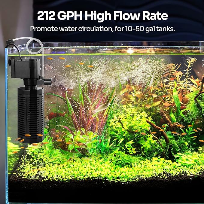 Aquarium Internal Filter for 10-50 Gallon Tanks, 13W Power Biochemical Sponge Fish Turtle Tank Filter with Aeration System, Silent Submersible Filters, 212 GPH