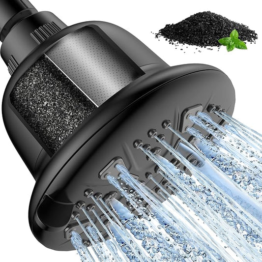 Filtered Shower Head with Upgraded Activated Carbon Filter - High Pressure Shower Head with Hard Water Softener - 7 Settings Bathroom Rain Showerhead to Remove Chlorine and Heavy Metals