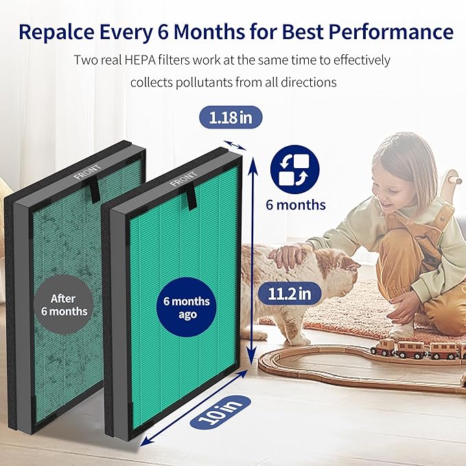 HY4866 Filters Replacement Compatible with MORENTO HY4866, WESTHEY HY4866, YIOU M1 Air Cleaner Purifier, 2 Pack H13 True HEPA Enhanced Air Filter Pet Dander Version + 4 Pack Extra Pre-filter