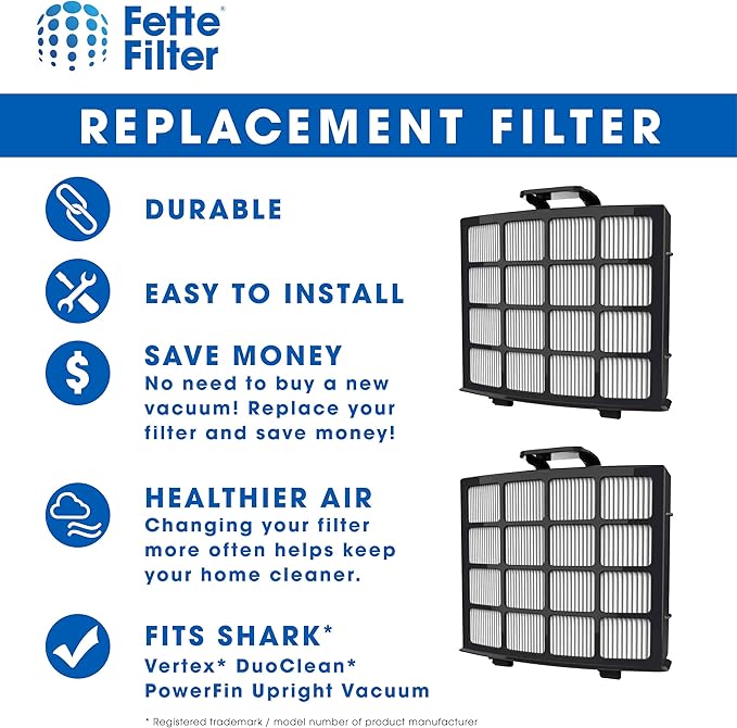 Fette Filter - Replacement Post-Motor Filters Compatible with Shark Vertex DuoClean PowerFin Upright Vacuum. Compare to Part # XHFAZ2000 (2QTY))