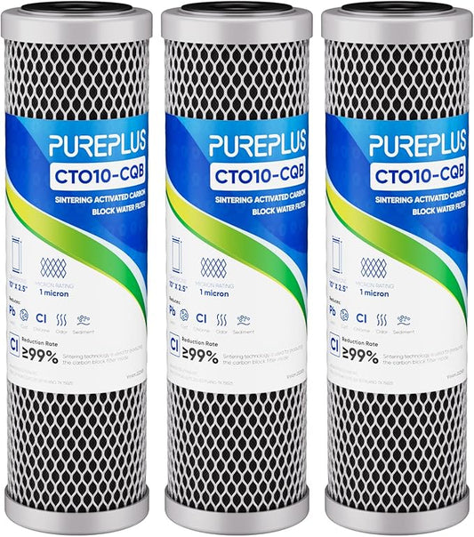 1 Micron 2.5" x 10" Whole House CTO Carbon Water Filter Cartridge Replacement for Under Sink Water Filter System, Dupont WFPFC8002, WFPFC9001, FXWTC, SCWH-5, WHEF-WHWC, WHCF-WHWC, AMZN-SCWH-5,3Pack