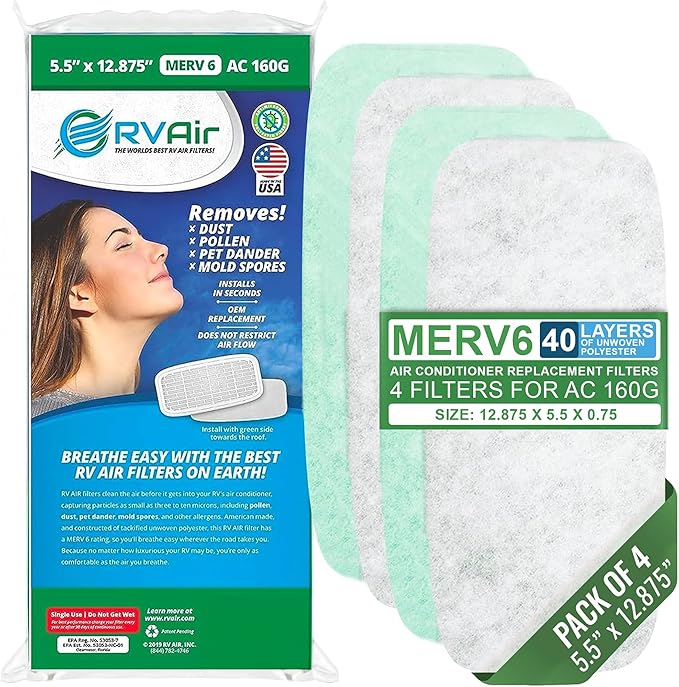AC Filter - Air Conditioner Replacement Filters - RV Air Cleaner - Camper Accessories for Travel Trailers - Easy to Install Vent Filter - 12.875 x 5.5 x 0.75 in (4 Filters for AC 160G)