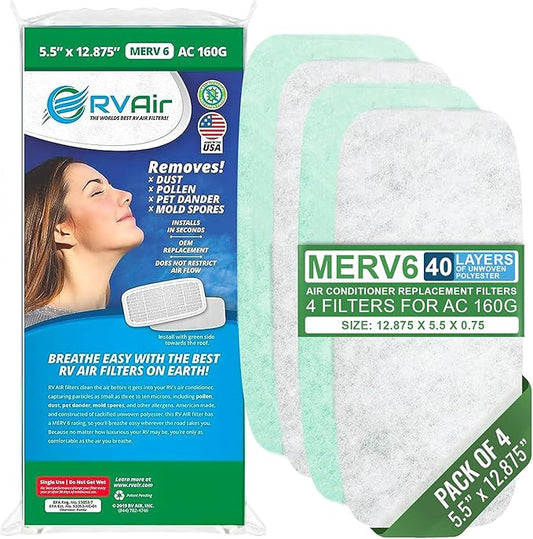 AC Filter - Air Conditioner Replacement Filters - RV Air Cleaner - Camper Accessories for Travel Trailers - Easy to Install Vent Filter - 12.875 x 5.5 x 0.75 in (4 Filters for AC 160G)