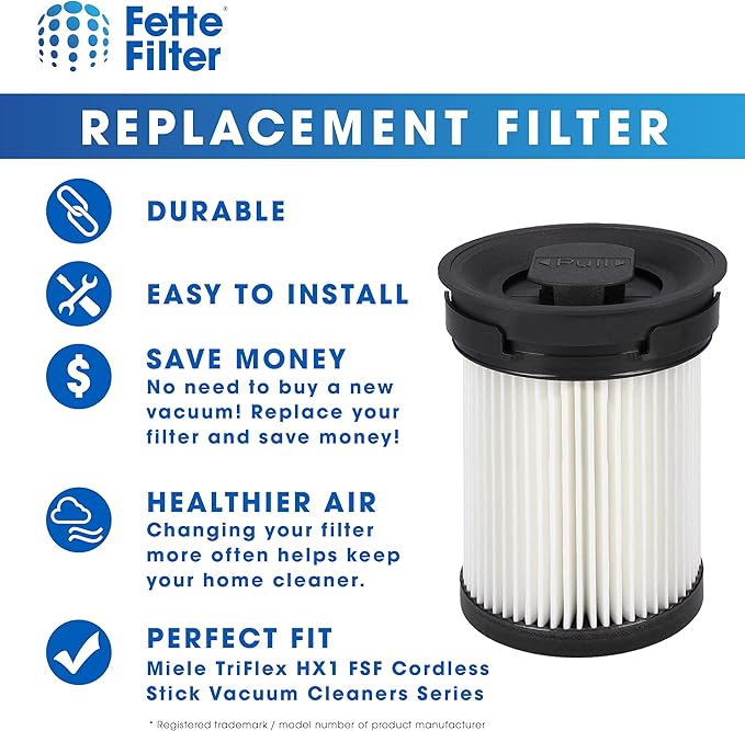 Fette Filter - Fine Dust Vacuum Filter Compatible with Miele TriFlex HX1 FSF Cordless Stick Vacuum Cleaners Series - Pack of 4