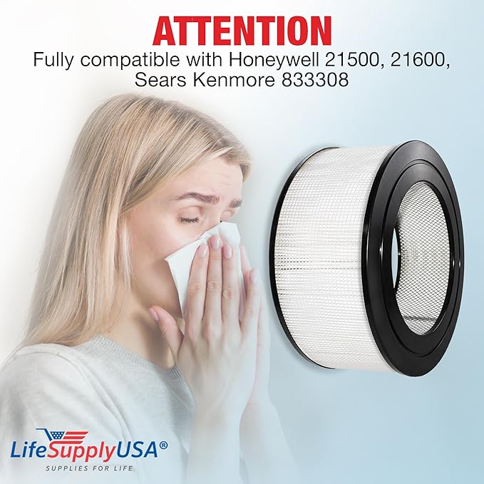 LifeSupplyUSA True HEPA Filter Replacement Compatible with Honeywell 21500 21600 Sears Kenmore 833308 Air Purifier