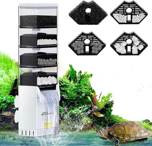265 GPH Turtle Tank Filter for 40-70 Gallon, Turtle Filter Low Water Level Available, Aquarium Filter with 4-Stage Waterfall Bio-Filtration, Fish Tank Filters for Shrimps, Amphibians, Turtle Tank