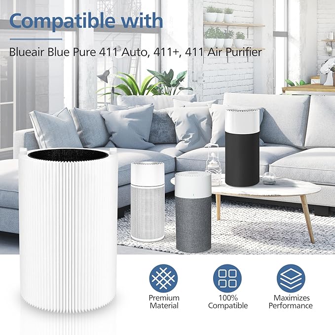 Blue Pure 411 Replacement Filters Compatible with Blueair Blue Pure 411 Genuine, 411+, 411 Auto and MINI Air Purifier, Include 2 Particle and 2 Activated Carbon
