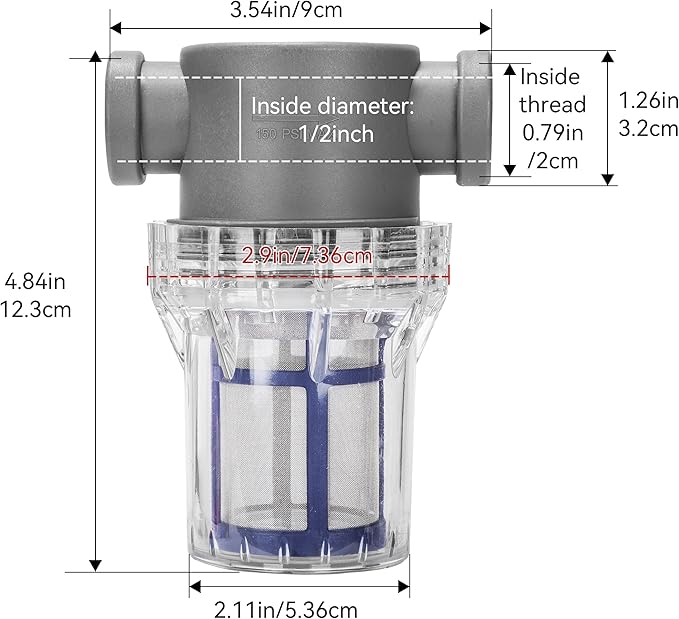 1/2'' Female NPT in-Line Strainer - Garden Hose Filter for High Pressure Washer, Sediment Filter with 100 Mesh Stainless Steel Screen (1/2'' 100 Mesh)
