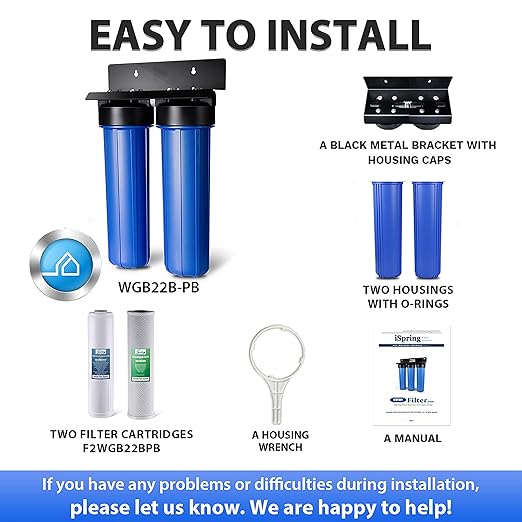 iSpring WGB22B-PB 2-Stage Whole House Water Filter System with 20" x 4.5" Sediment, Carbon, and Lead Reducing Water Filters, Model: WGB22B-PB