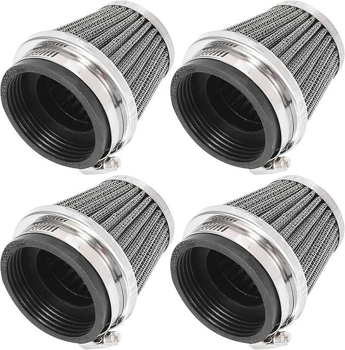 Motoforti 4pcs Universal 52mm Air Filter Cleaner Round Tapered Replacement for Motorcycle Black