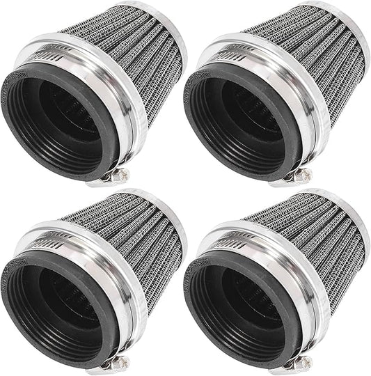 Motoforti 4pcs Universal 52mm Air Filter Cleaner Round Tapered Replacement for Motorcycle Black
