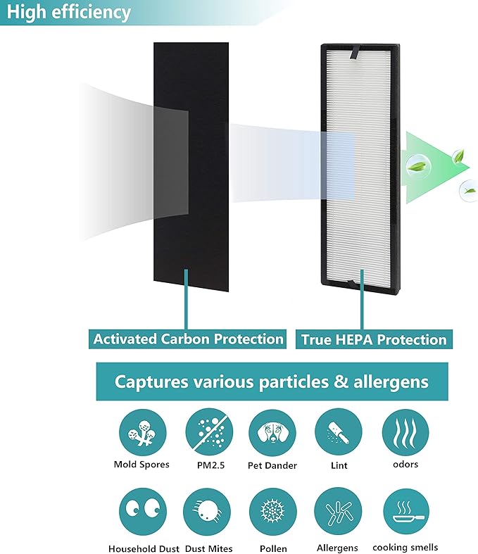 NEA-F1 True HEPA Replacement Filter, Compatible with Eureka NEA120 Air Purifier and Toshiba Air Purifier CAF-W36USW, 2-Pack