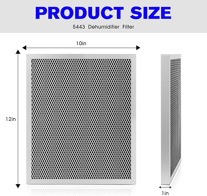 5443 Dehumidifier Filter Replacement MERV 8 Washable Whole House Filter 10" x12" x1" Fit for Aprilaire 1830 1850 1852 Ventilation 8191 8192 - (1 Pcs)