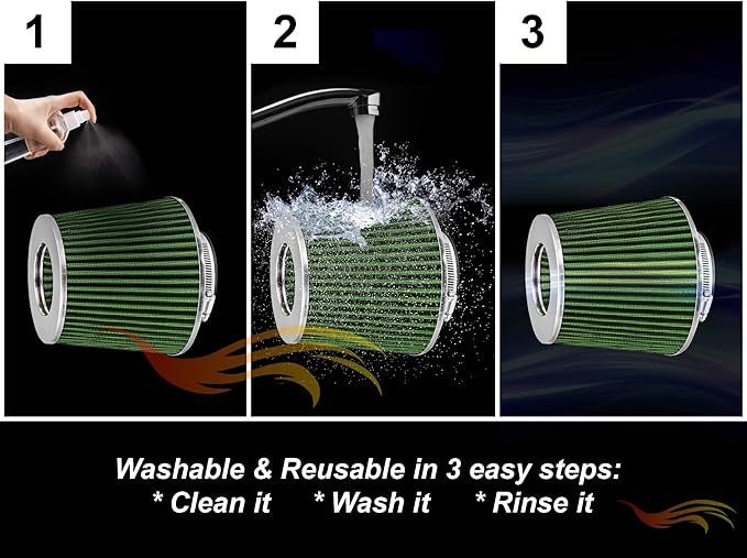 GREEN Inlet Cold Air Intake Cone Replacement Performance Washable Clamp-On Dry Air Filter (Truck Short 6")