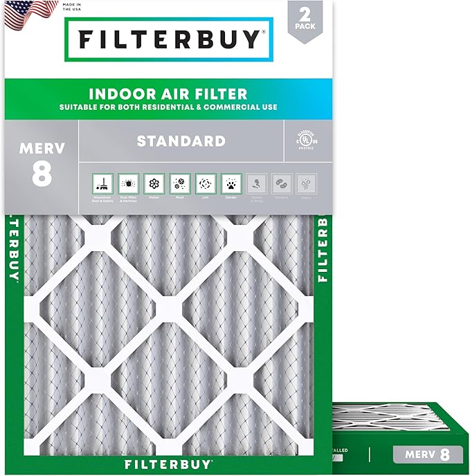 Filterbuy 24x28x2 Air Filter MERV 8 (MPR 700) Dust Defense Replacement (2-Pack), Electrostatic Pleated HVAC AC Furnace Filters, Made in USA (Actual Size: 23.50 x 27.50 x 1.75)