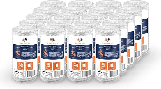 Aquaboon 1 Micron String Wound Water Filter 10x4.5 Replacement - Whole House Water Filter Cartridge Compatible with WP5BB97P,WP10BB97P, AP810, 20-Pack