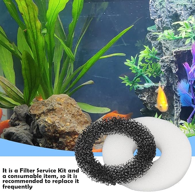 Foam and Carbon Rings Filter Replacement Compatible with Biorb Aquariums，Aquarium Sponge Foam Filter Pads (10 Piece of Carbon Foam, 10piece of Regular Foam, 2 Cleaning brushs,1 Cleaner pad)