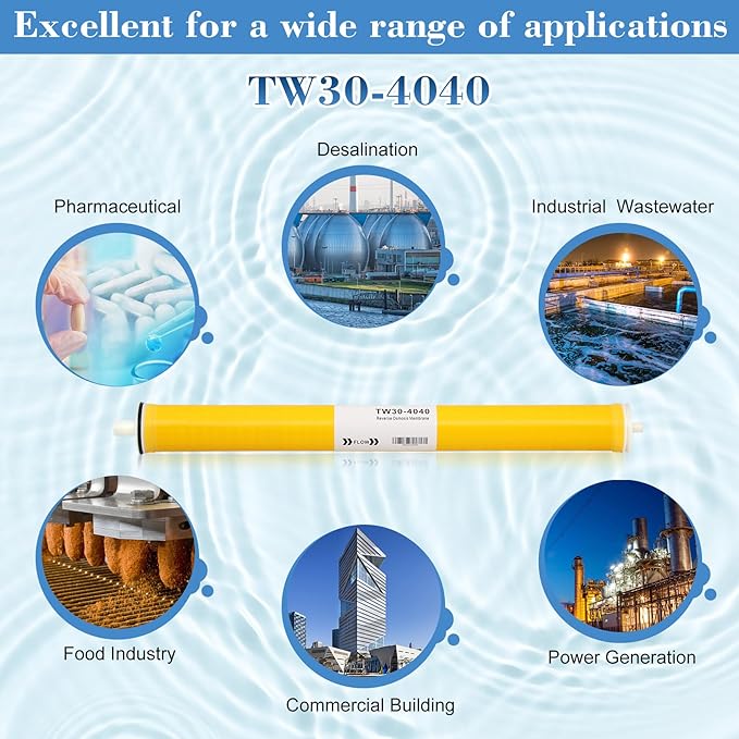 TW30-4040, Filmtec TW30 4040 for DOW Filmtec Membrane Replacement, Membrane TW30-4040 for Desalination, Commercial, Industrial, Size 4" x 40", 2050 GPD, Desalination Rate 99.5%