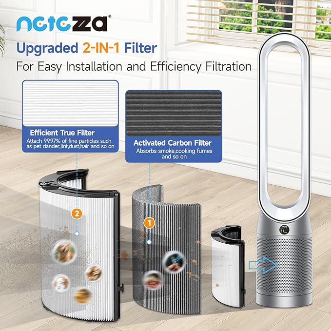 TP07 Replacement Filter Fit For Dyson TP07 TP10 TP06 HP06 TP04 HP04 PH02 PH01 PH03 PH04 HP09 TP09 HP07 HP10 Air Purifier, 360° Combi Glass Efficient and Activated Carbon Filter