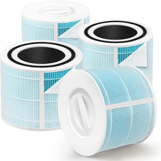 Smoke Remover Filter Compatible with Levoit Core 300 & PuroAir 240 Air Purifier,4-in-1 H13 True HEPA Core 300S P350 Core300-P Filters, Fit Part# Core 300-RF-SR P350-RF, Blue 4-Pack