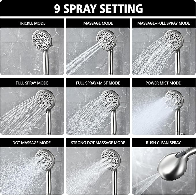 SUMERAIN Shower Head with Filters for Hard Water - 9 Spray Modes, Vitamin C & KDF Shower Head Filter, Salt-Free Anti-Scale Technology, High Pressure Shower Filter Head Brushed Nickel
