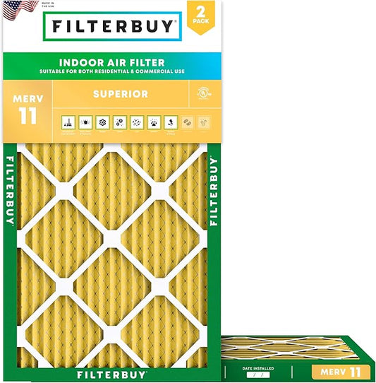 Filterbuy 14x28x1 Air Filter MERV 11 (MPR 1200) Allergen Defense Replacement (2-Pack), Electrostatic Pleated HVAC AC Furnace Filters, Made in USA (Actual Size: 13.50 x 27.50 x 0.75)