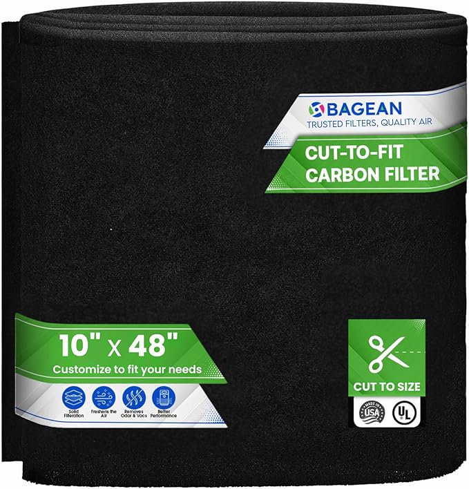 Cut to Fit Activated Carbon Filter Sheet 10” x 48” - Activated Carbon Air Filter for Air Purifiers Window AC Air Vent And More - Charcoal Filters Absorb Odors & Freshens the Air (1-Pack)