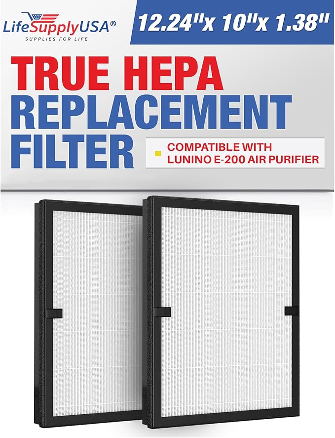 True HEPA Filter 2-Pack Replacement Compatible With Lunino E-200 Air Purifier by LifeSupplyUSA