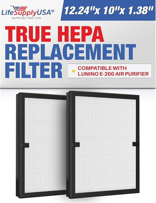 True HEPA Filter 2-Pack Replacement Compatible With Lunino E-200 Air Purifier by LifeSupplyUSA