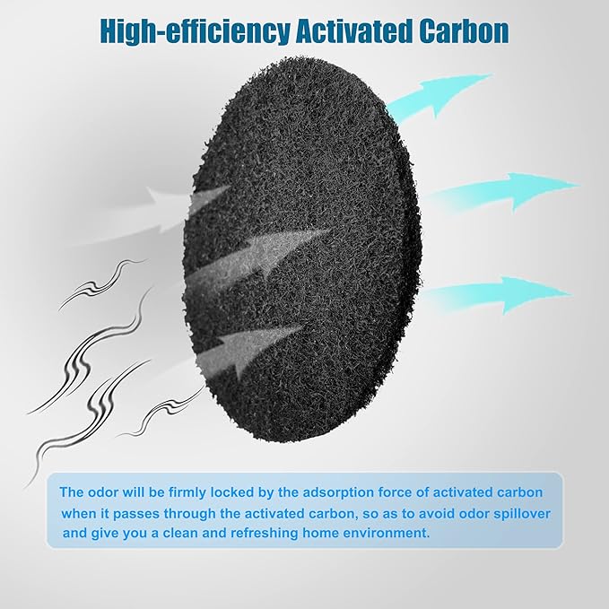 12-Pack Universal Stick-on Trash Can Odor Absorbing Filters, Thick Design Activated Charcoal Purifying Deodorizer for Trash Cans, Compost Buckets, Countertop and Recycle Bins (Round)