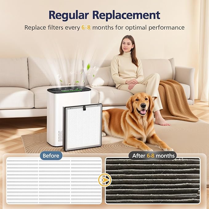 APH3000 Replacement Filter Compatible with KNKA APH3000 Air Purifi-er, 3-IN-1 HEPA and Activated Carbon Filter for Dust Pollen Pet Dander Odor Smoke, 2 Pack