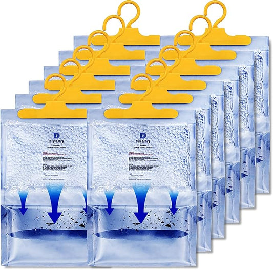 Dry & Dry Premium Moisture Absorbers Dehumidifiers for Home, Basement, Bedroom, Small Dehumidifiers - Blue & White (Pack of 12) 14 ounce