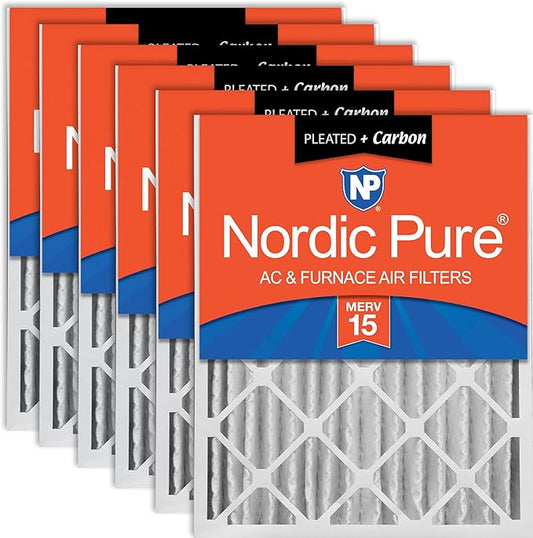 Nordic Pure 20x20x4 (19_1/2 x 19_1/2 x 3_5/8) Pleated Air Filters MERV 15 Plus Carbon 6 Pack